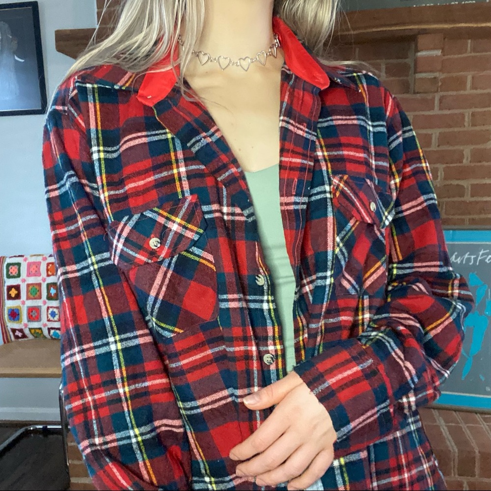Vintage 90s Albermate Lined Tartan Plaid Oversized Flannel Shacket Shirt…